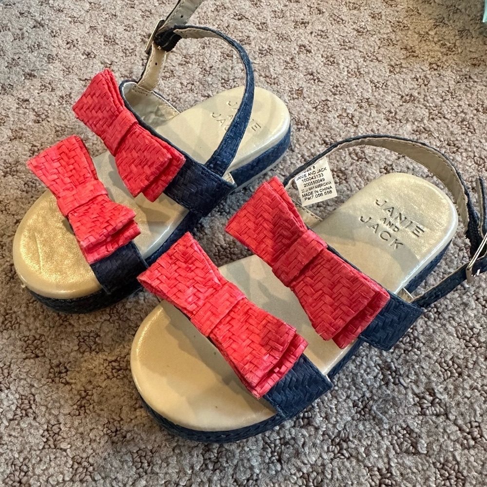 Janie & Jack Double Bow Straw Sandals Girls 8